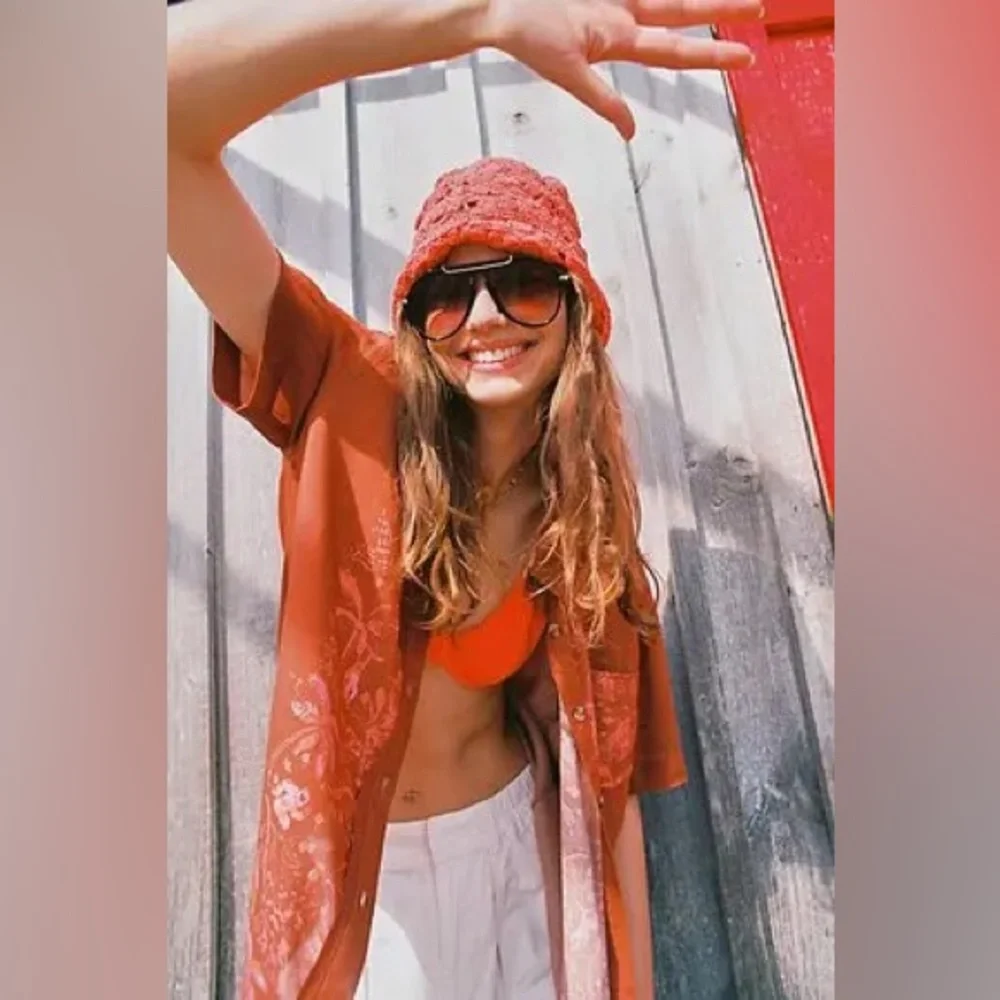 FREE PEOPLE x RAHI Sadie Crochet Bucket Hat By NWOT Purple OS - Picture 4 of 6